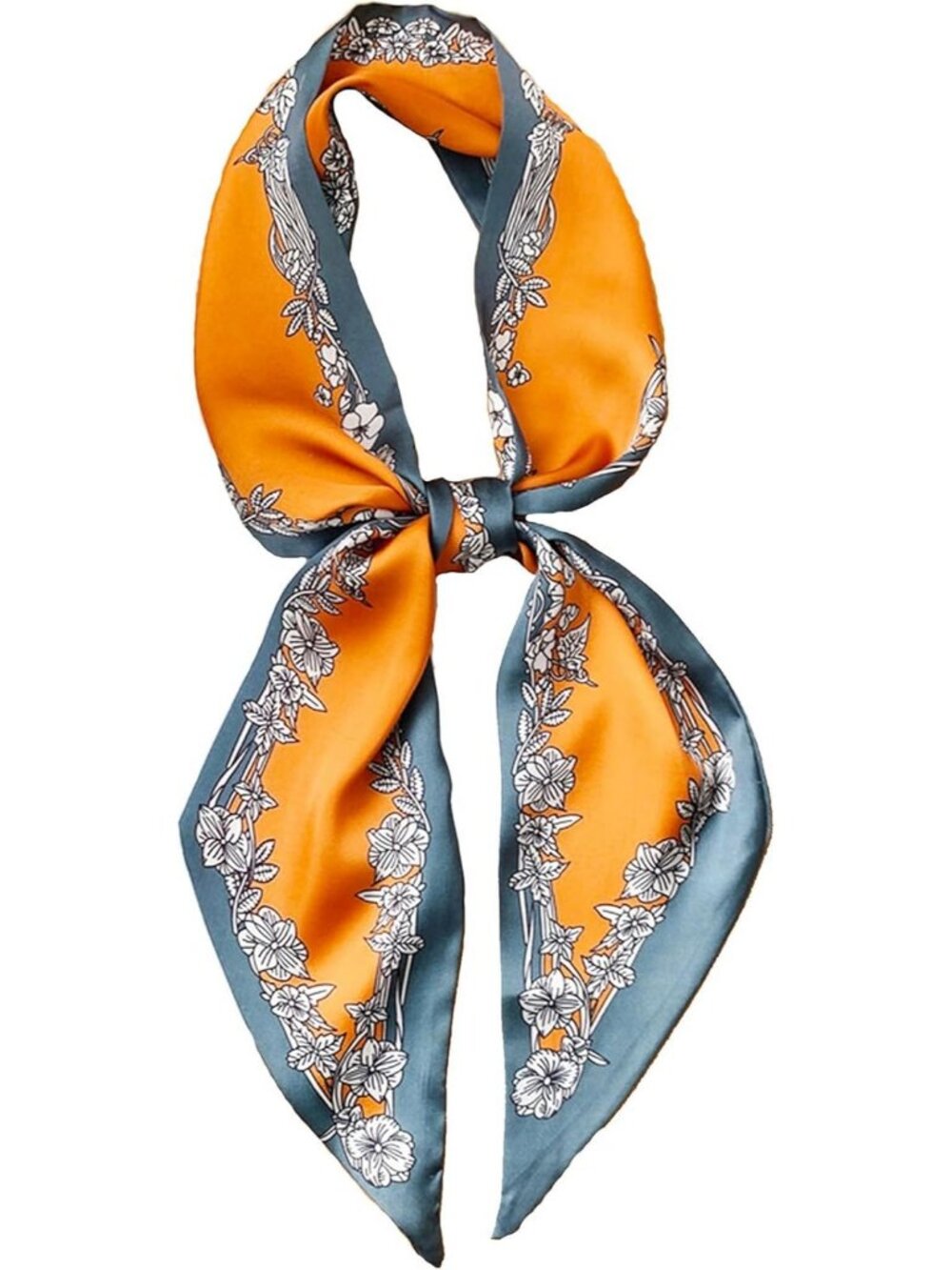 Women's -orange Gray Border Head Scarves Long Skinny Silky Hair Bags Scarf